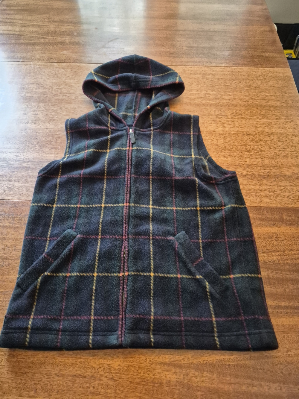 Black Label Ralph Lauren Black‎ Hooded Plaid Fleece Vest with Red and Yellow